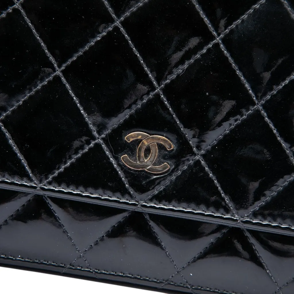 Chanel CC Quilted Patent Wallet On Chain Black Leather Very good - Box View