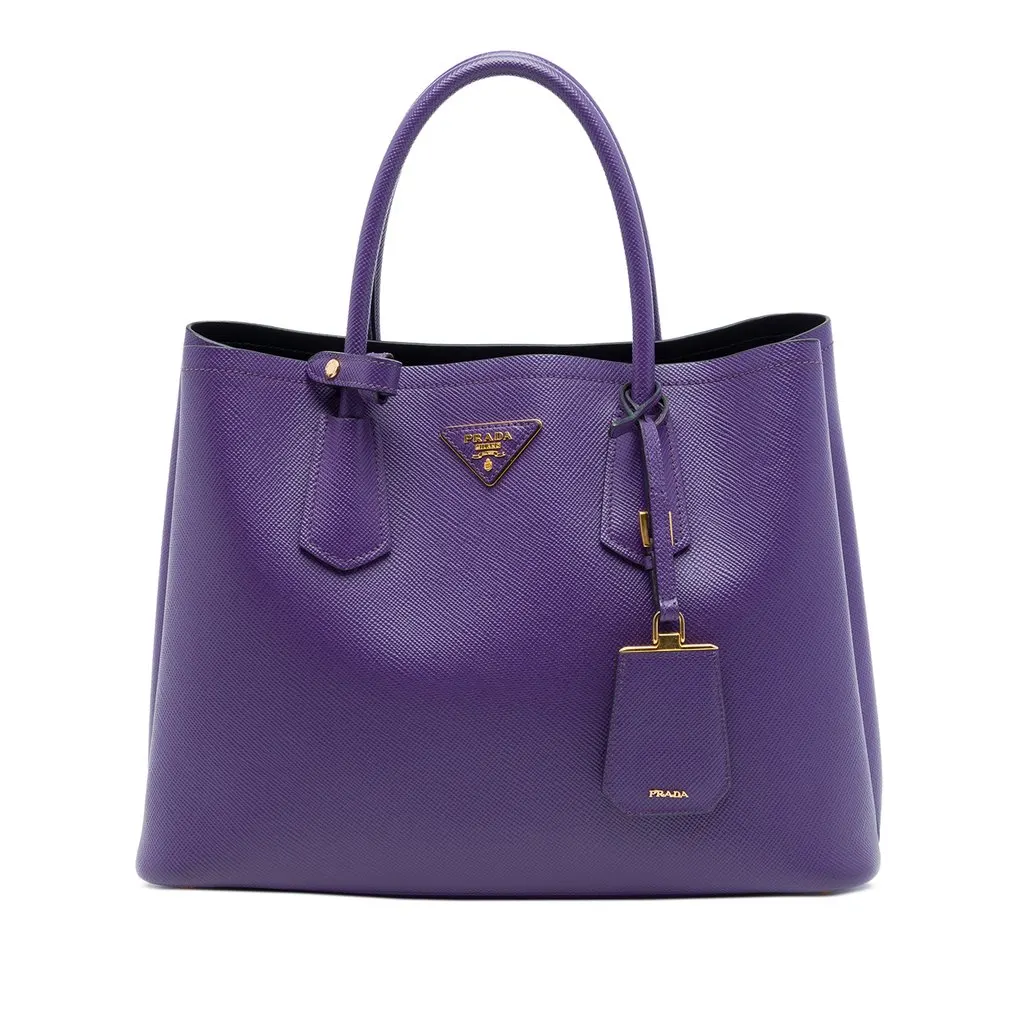 Prada Medium Saffiano Cuir Double Satchel Purple Leather Very good - Front View