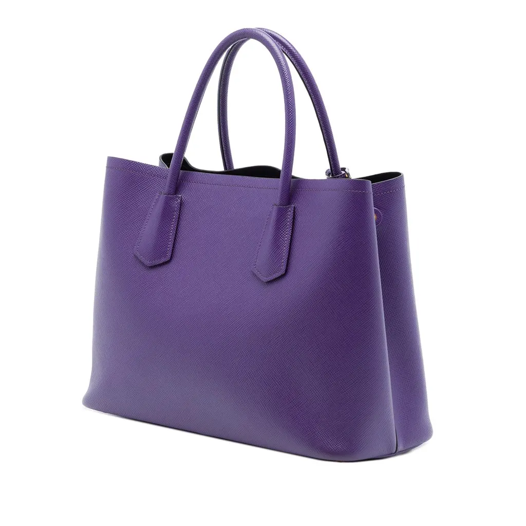 Prada Medium Saffiano Cuir Double Satchel Purple Leather Very good - Back View