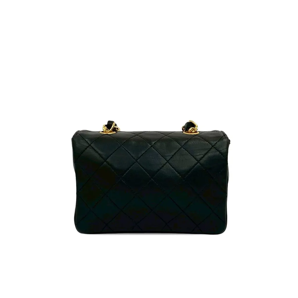 Chanel Micro CC Quilted Lambskin Turn Lock Flap Black Leather Good - Back View