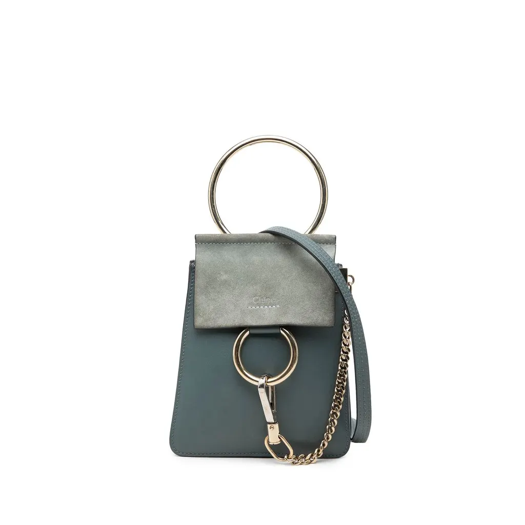 Chloé Mini Calfskin and Suede Faye Bracelet Bag Blue Leather Very good - Front View