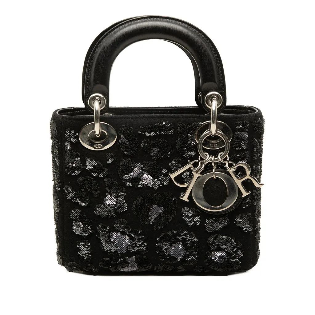 Dior Mini Wool and Sequins Lady Dior Black Wool Good - Front View