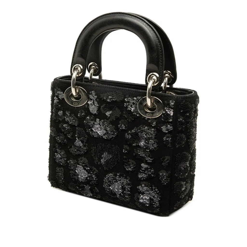 Dior Mini Wool and Sequins Lady Dior Black Wool Good - Back View