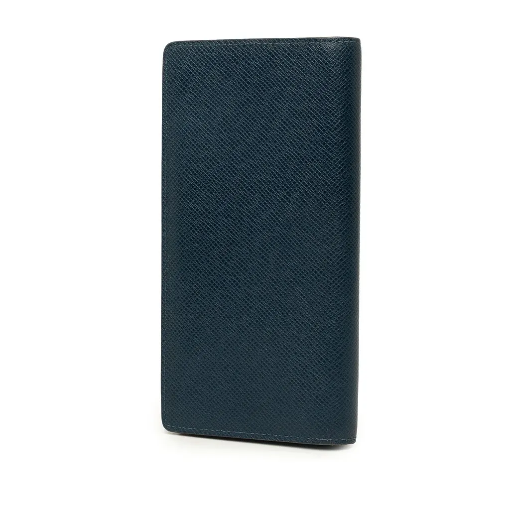 Louis Vuitton Taiga Portefeuille Brazza Bifold Long Wallet Blue Leather Very good - Back View