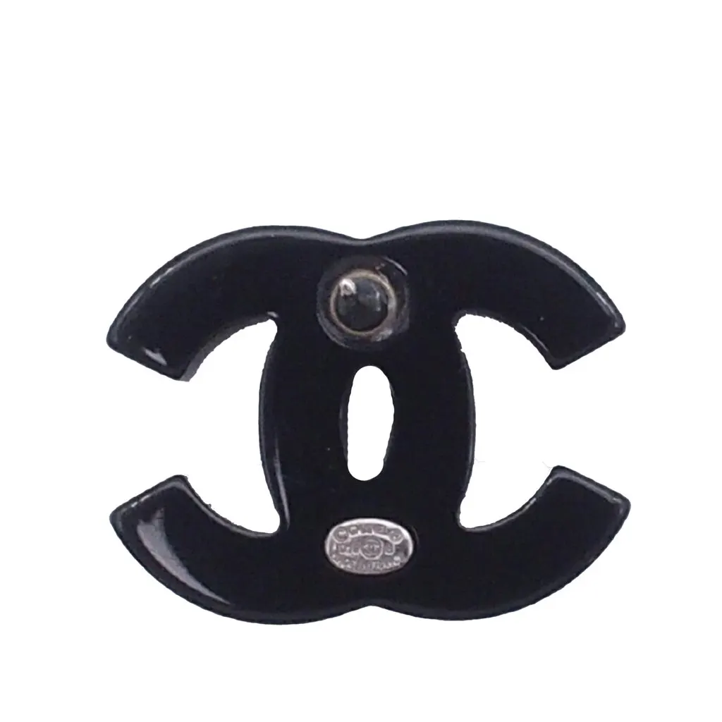 Chanel CC Resin and Strass Bullet Backs Earrings Black Plastic Very good - Inside View