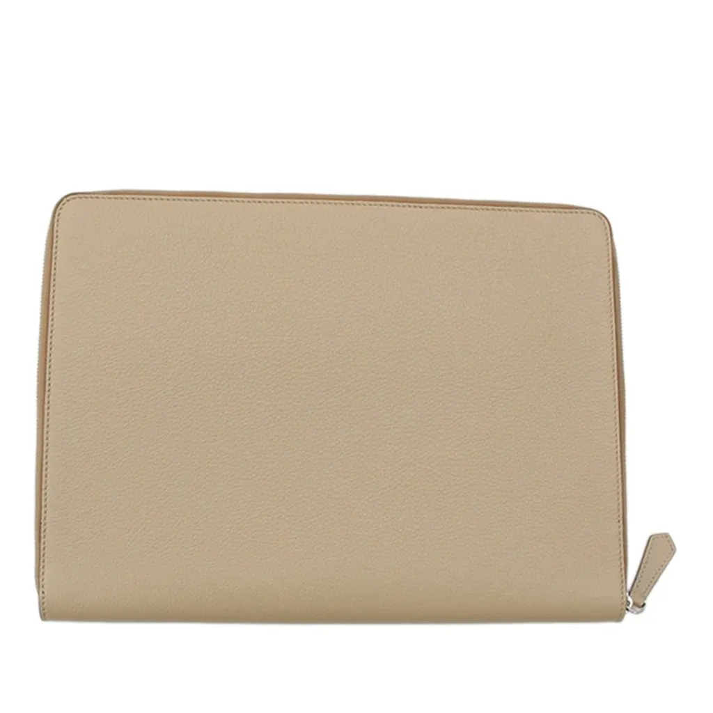 Fendi Leather Document Holder Zip Pouch Beige Leather Very good - Front View