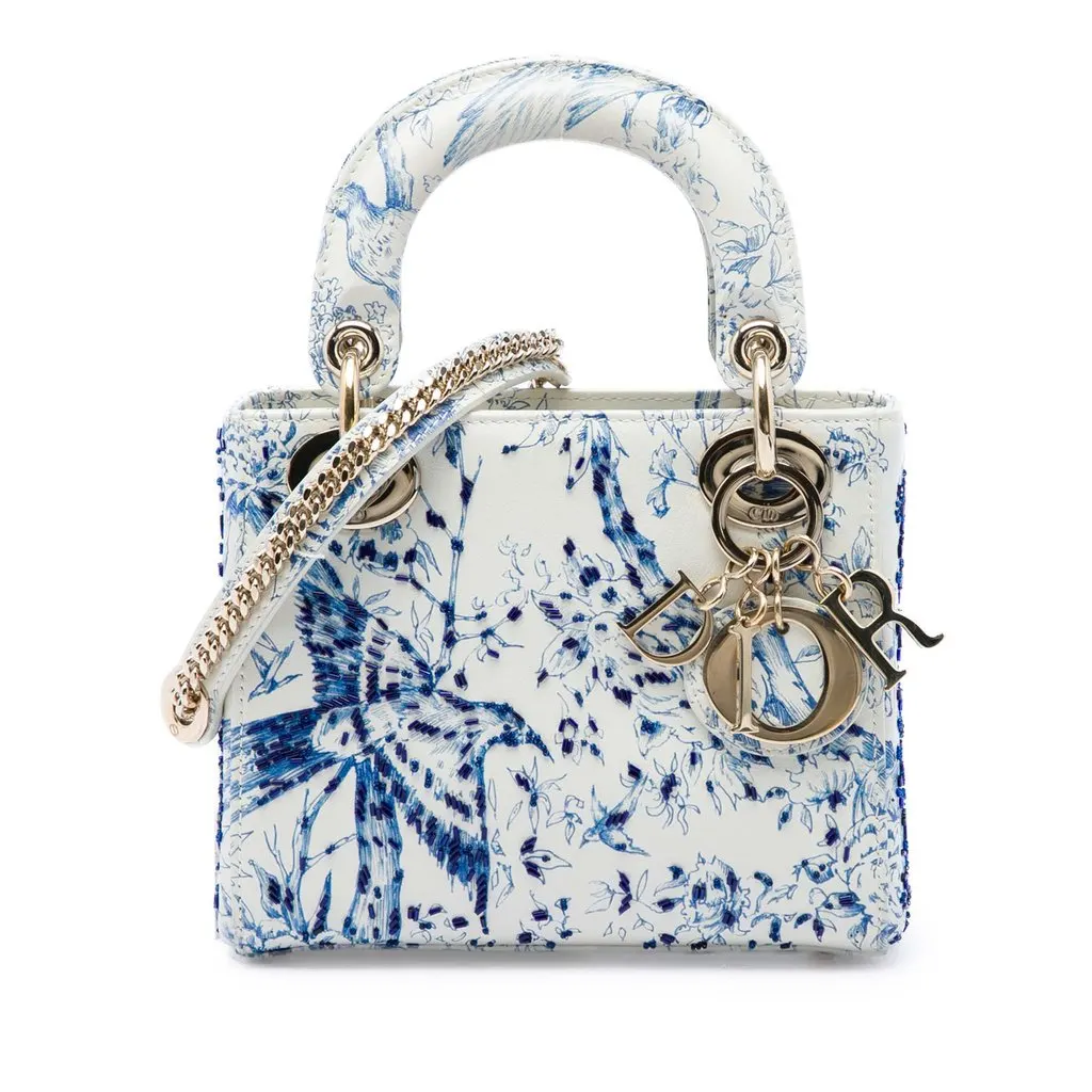 Dior Mini Calfskin Beaded Jardin D Hiver Lady Dior White Leather Very good - Front View