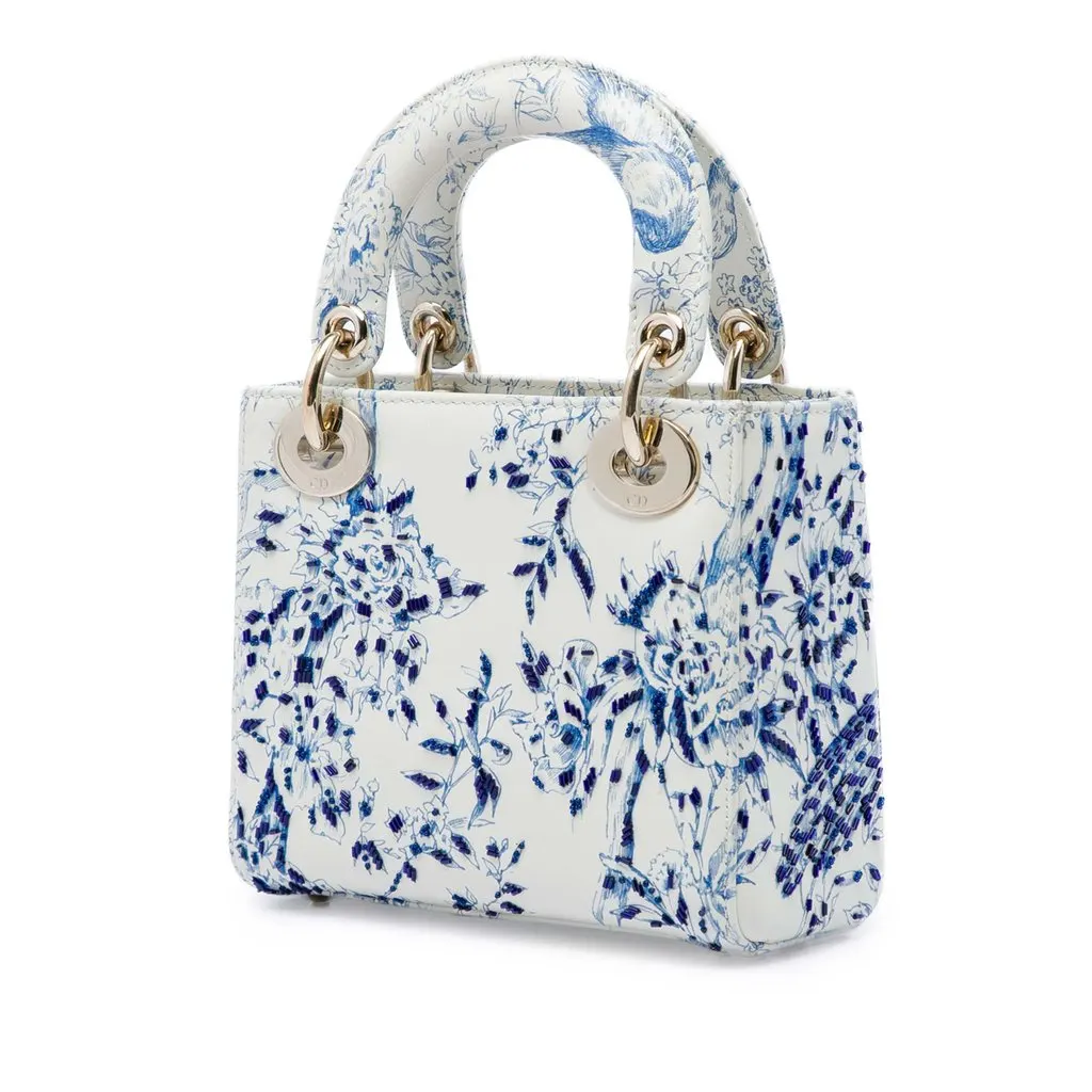 Dior Mini Calfskin Beaded Jardin D Hiver Lady Dior White Leather Very good - Back View