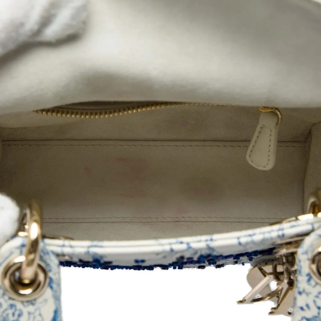 Dior Mini Calfskin Beaded Jardin D Hiver Lady Dior White Leather Very good - Model View