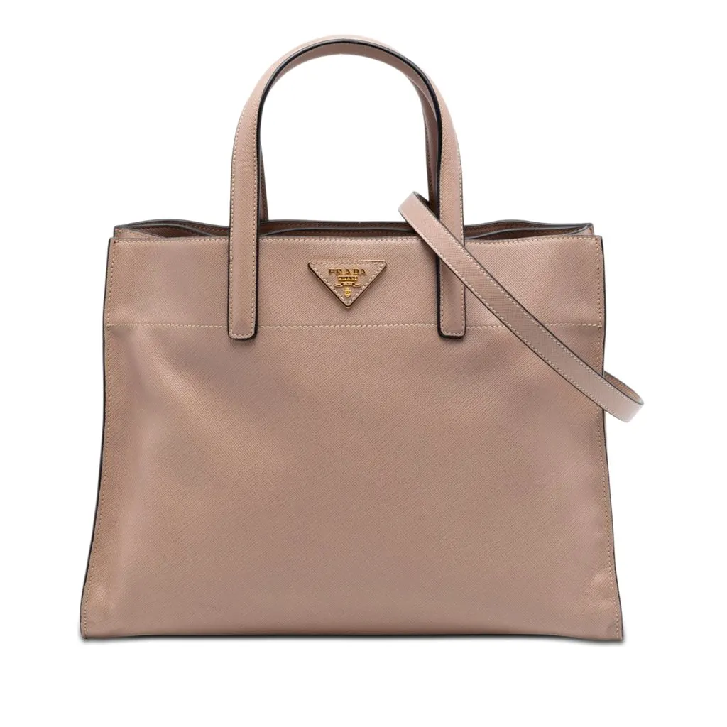 Prada Saffiano Soft Triple Pocket Tote Brown Leather Very good - Front View