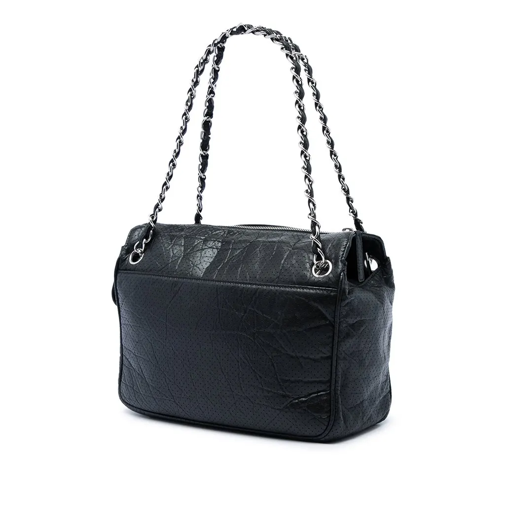 Chanel Perforated Calfskin 50s Shoulder Bag Black Leather Very good - Back View