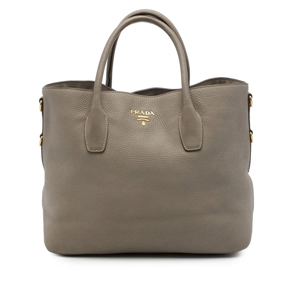 Prada Vitello Daino Open Convertible Tote Grey Leather Very good - Front View