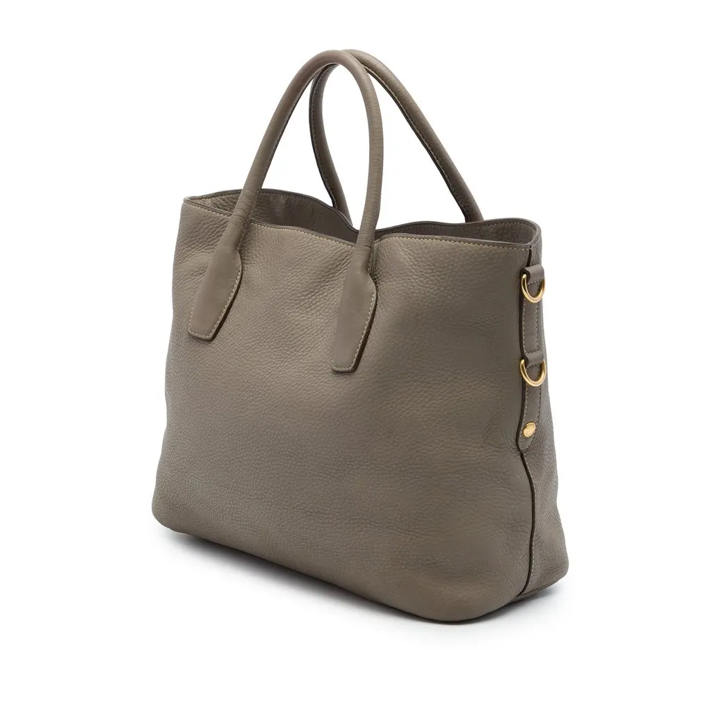 Prada Vitello Daino Open Convertible Tote Grey Leather Very good - Back View