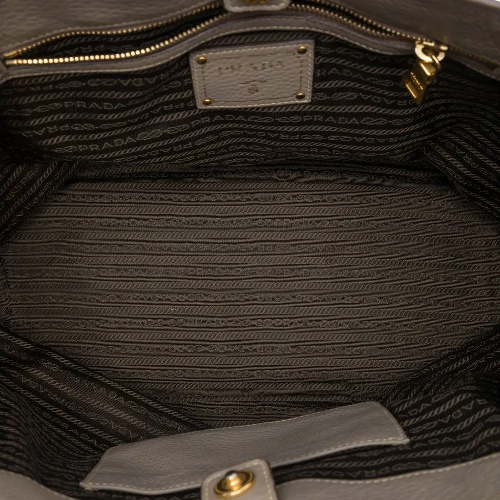 Prada Vitello Daino Open Convertible Tote Grey Leather Very good - Model View