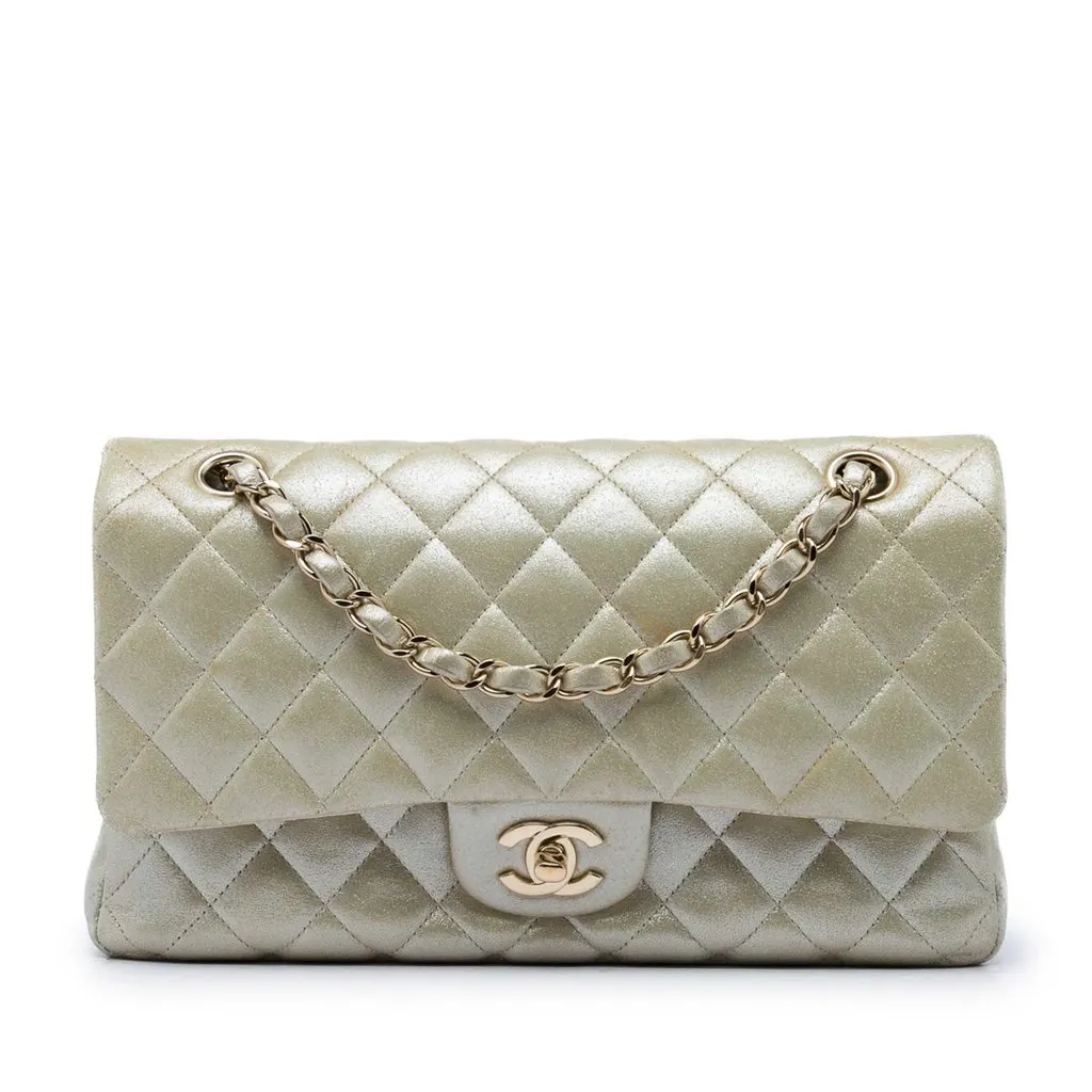 Chanel Medium Classic Iridescent Lambskin Double Flap Gold Leather Very good - Front View