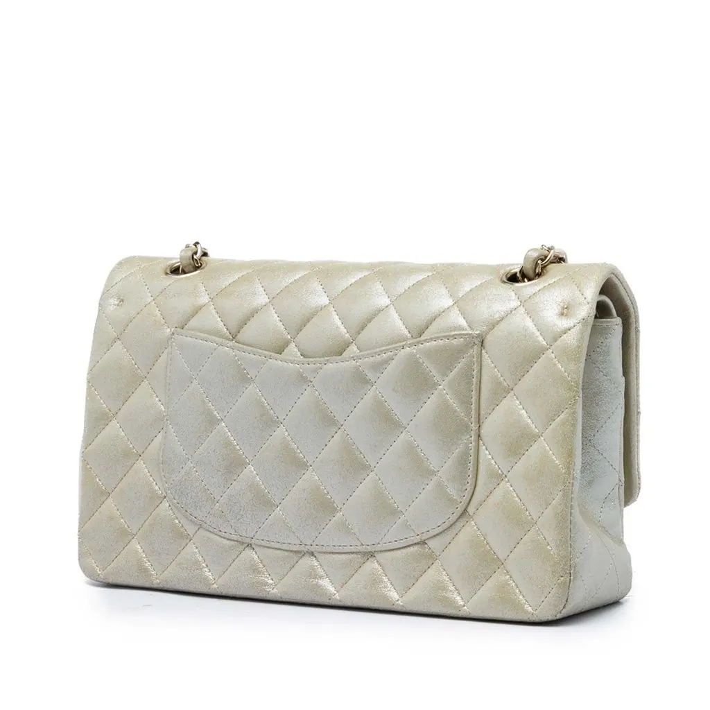 Chanel Medium Classic Iridescent Lambskin Double Flap Gold Leather Very good - Back View