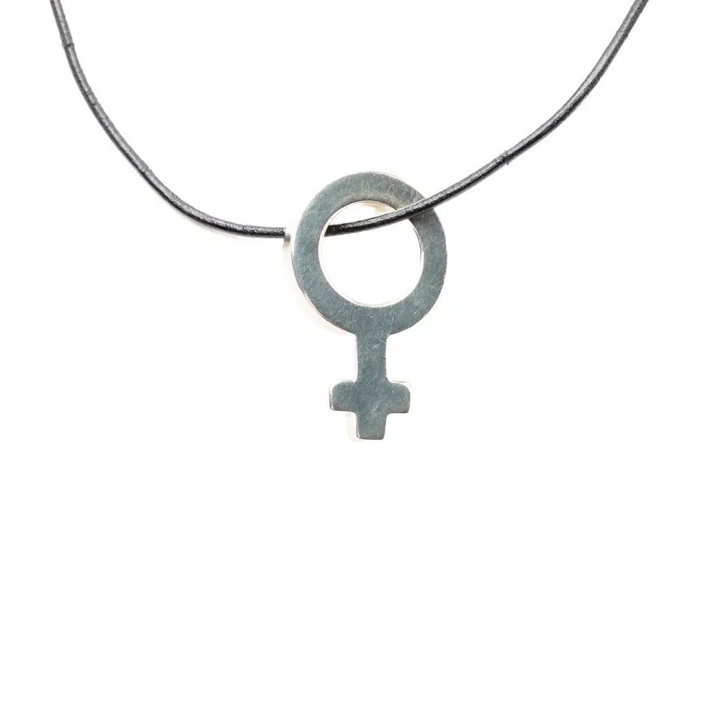 Gucci Leather and Sterling Silver Venus Symbol Pendant Necklace Silver Metal Very good - Front View