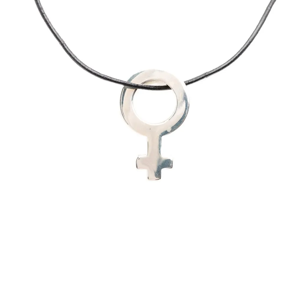 Gucci Leather and Sterling Silver Venus Symbol Pendant Necklace Silver Metal Very good - Back View