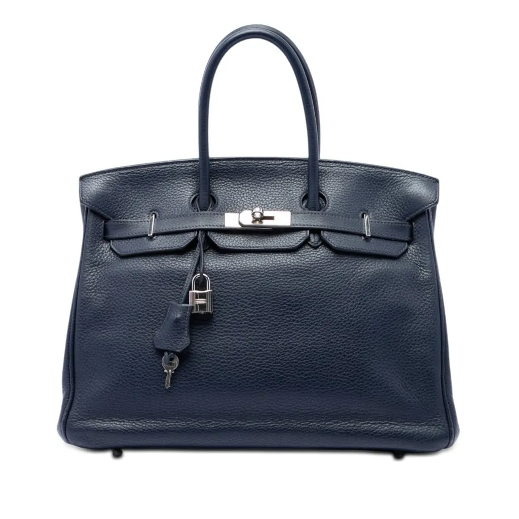 Hermès Togo Birkin Retourne 35 Blue Leather Very good - Front View