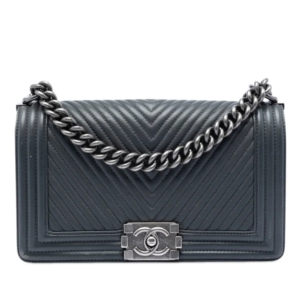 Chanel Old Medium Chevron Lambskin Boy Flap Brown Leather Very good - Front View