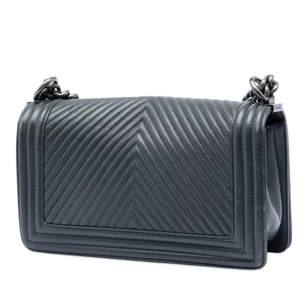 Chanel Old Medium Chevron Lambskin Boy Flap Brown Leather Very good - Back View