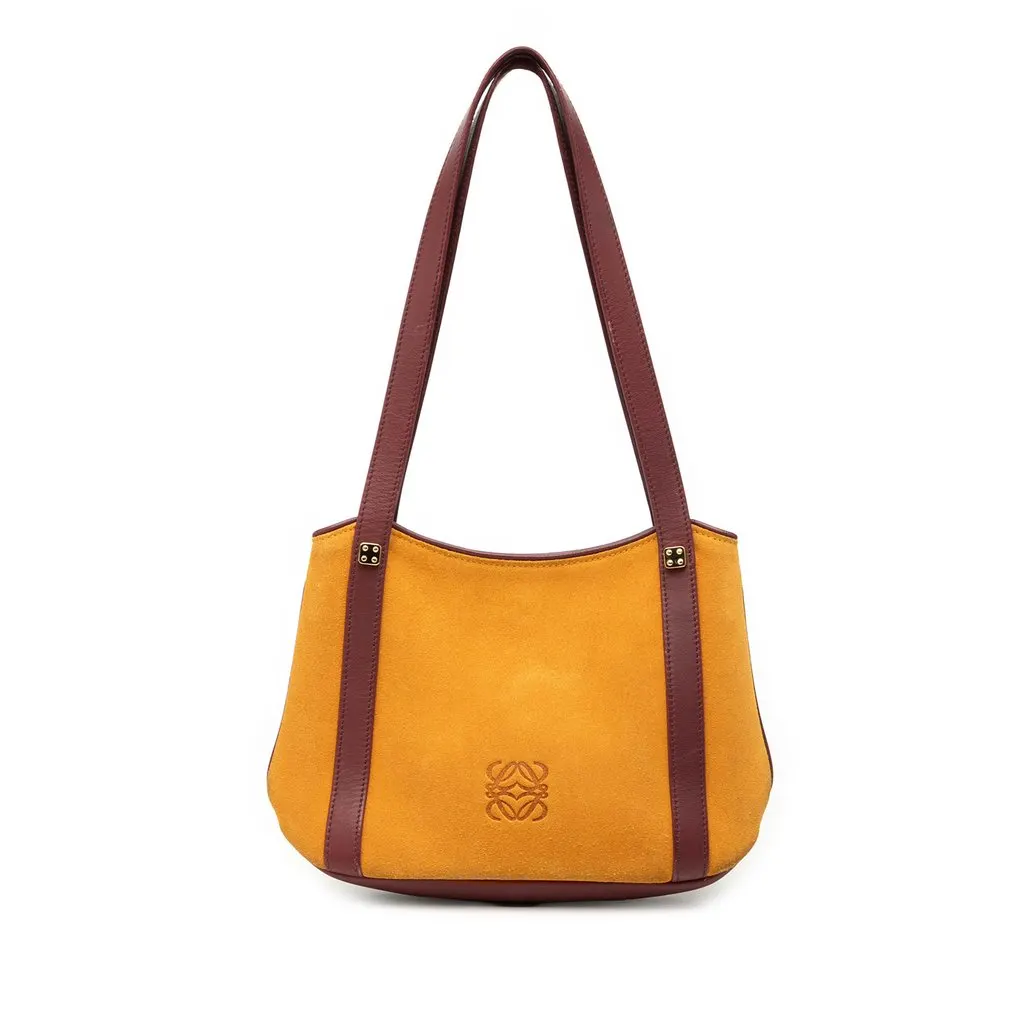 Loewe Suede Anagram Shoulder Bag Yellow Leather Very good - Front View