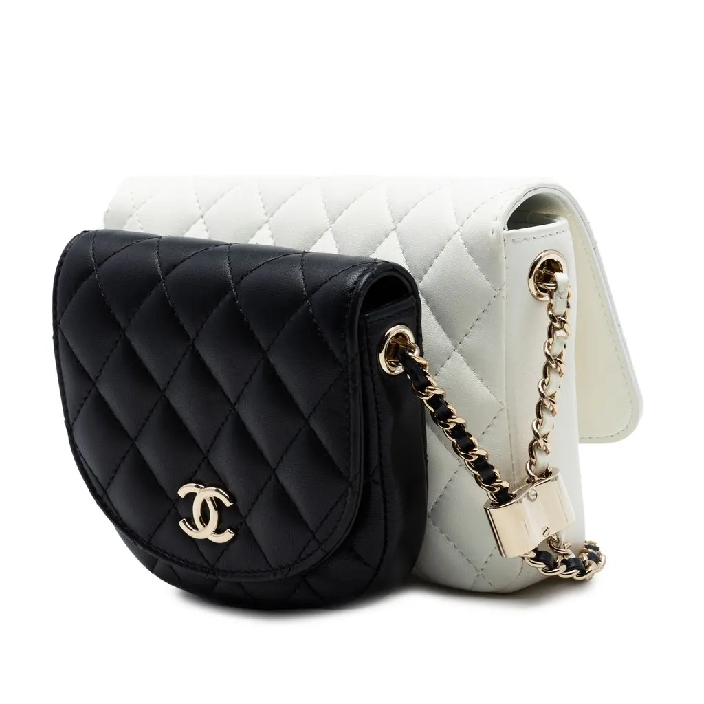 Chanel CC Quilted Lambskin Side Packs Flap White Leather Very good - Back View