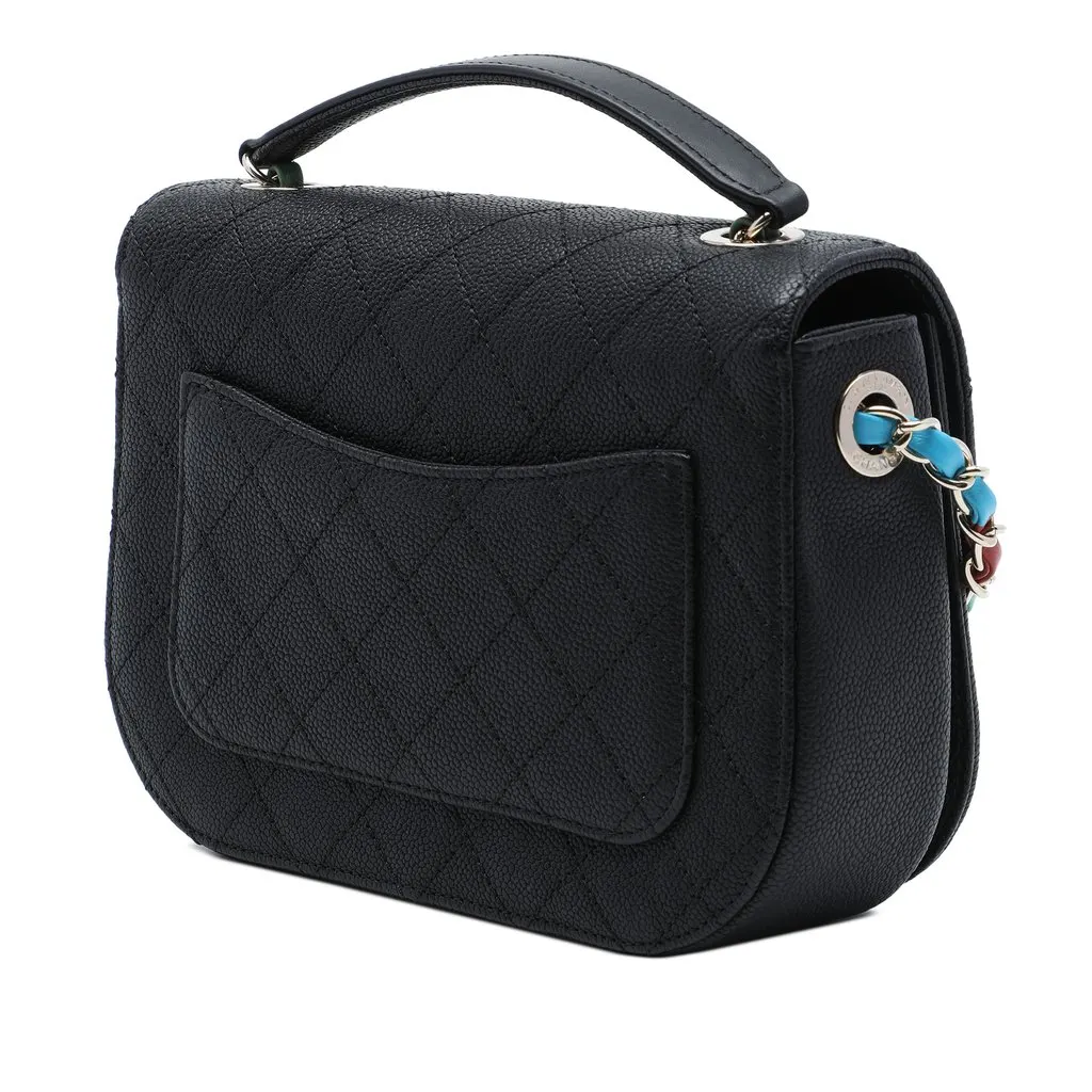 Chanel Paris Cuba Medium Quilted Caviar Thread Around Flap Black Leather Very good - Back View