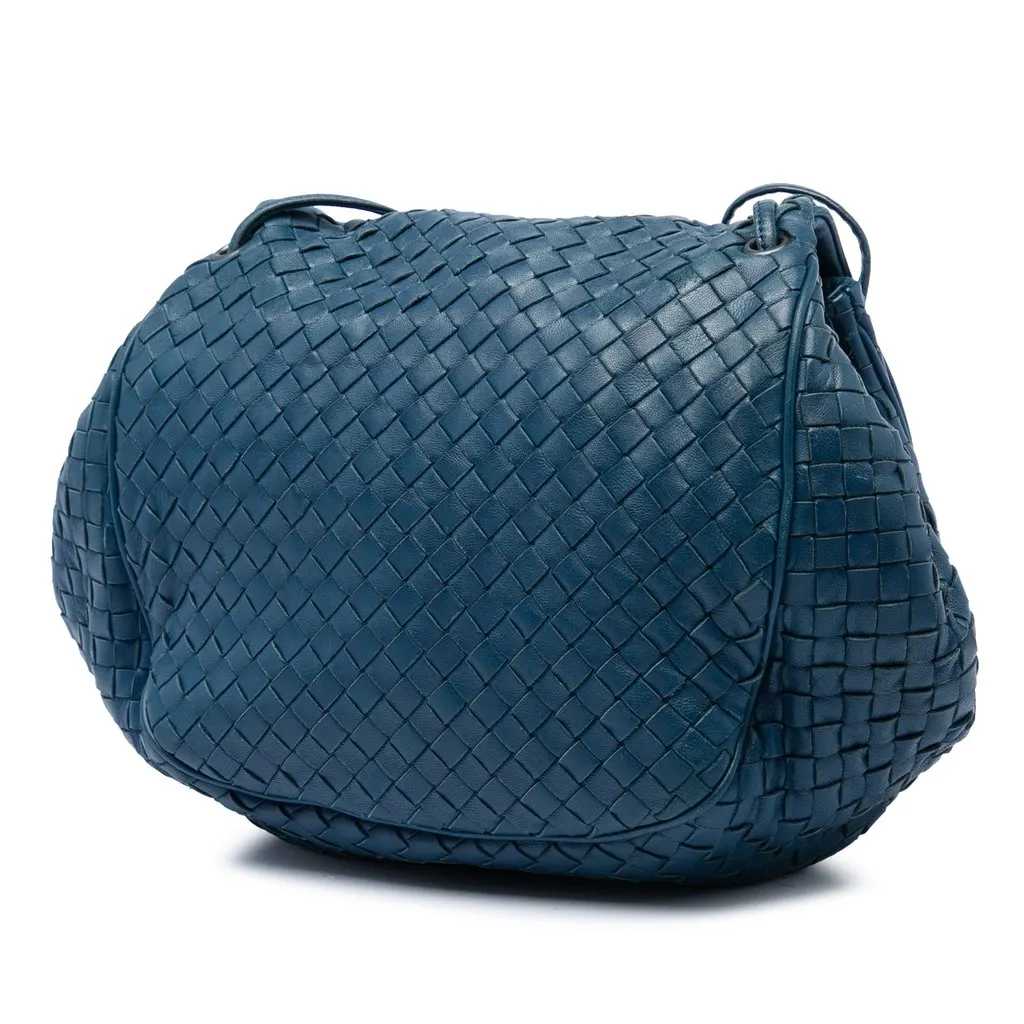 Bottega Veneta Nappa Intrecciato Flap Crossbody Blue Leather Very good - Back View