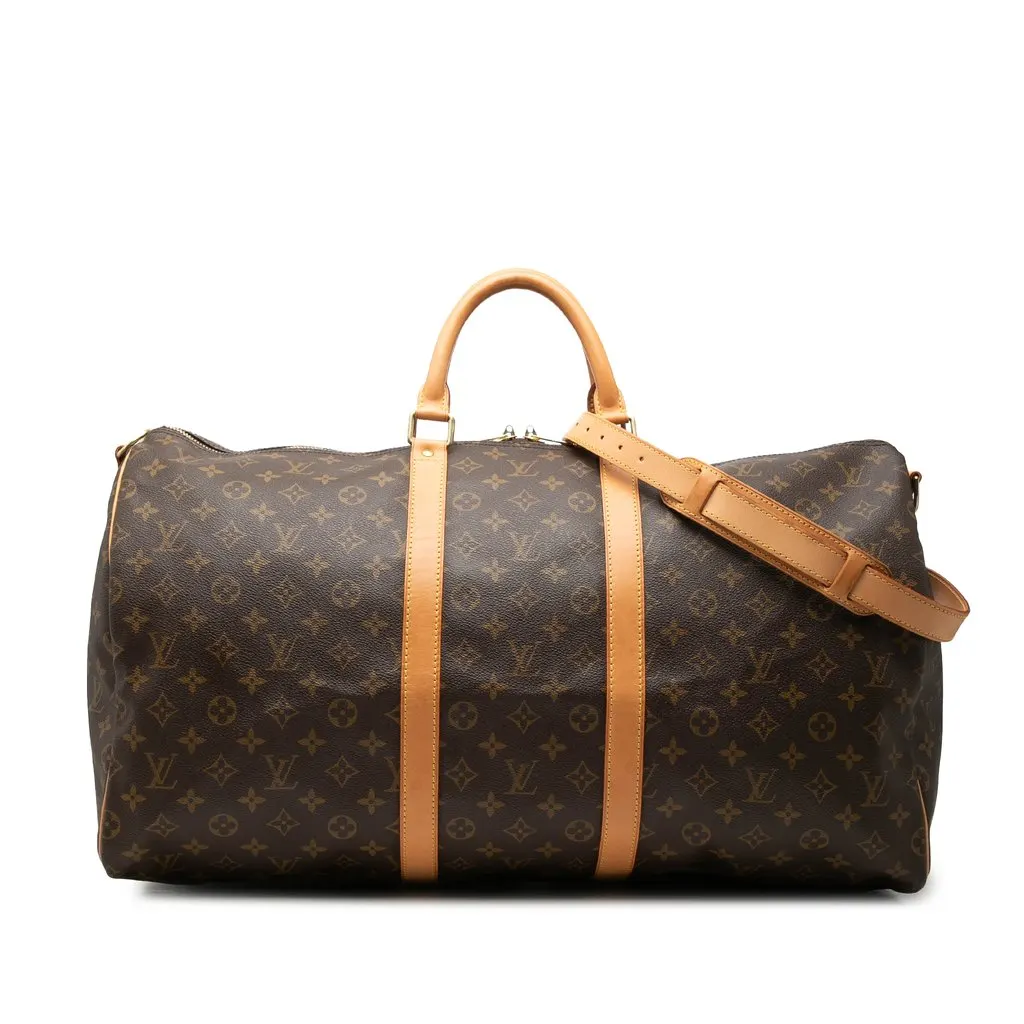 Louis Vuitton Monogram Keepall Bandouliere 55 Brown Canvas Good - Front View