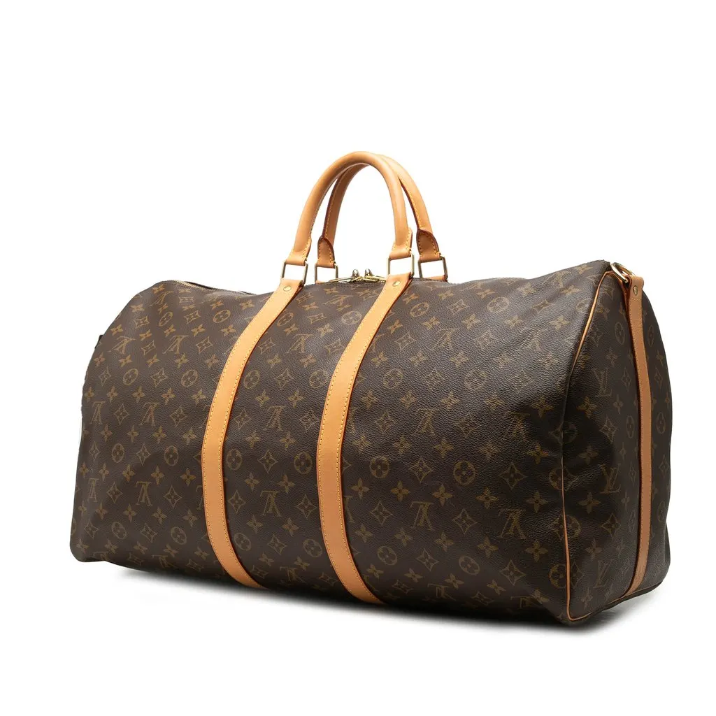 Louis Vuitton Monogram Keepall Bandouliere 55 Brown Canvas Good - Back View