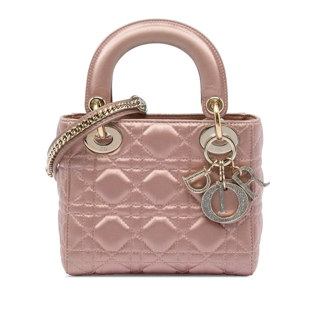 Dior Mini Satin Cannage Swarovski Crystal Lady Dior Pink Very good - Front View