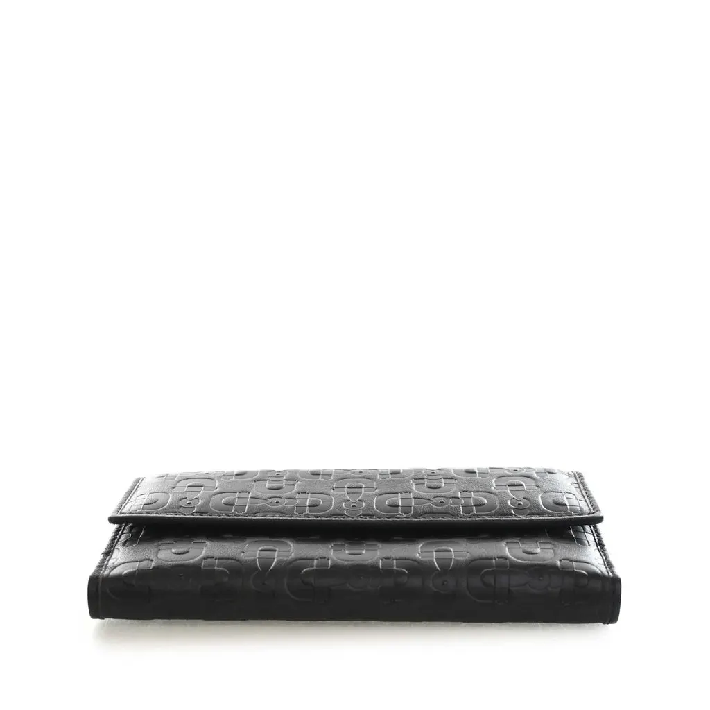 Gucci Horsebit Embossed Calfskin Long Wallet Black Leather Very good - Model View