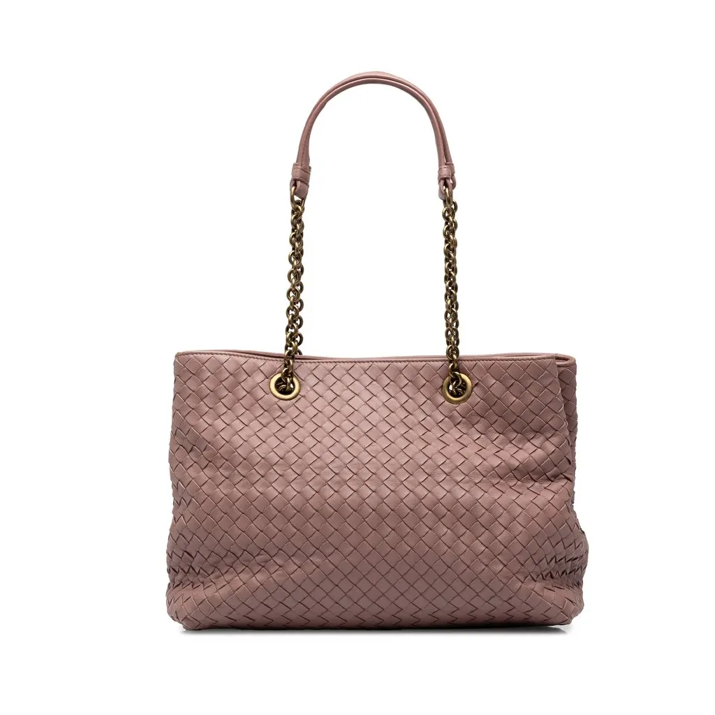 Bottega Veneta Medium Nappa Intrecciato Double Chain Tote Pink Leather Very good - Front View