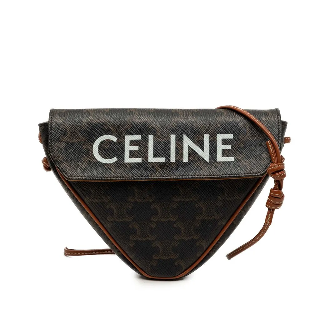 Celine Triomphe Coated Canvas Logo Triangle Crossbody Brown Very good - Front View