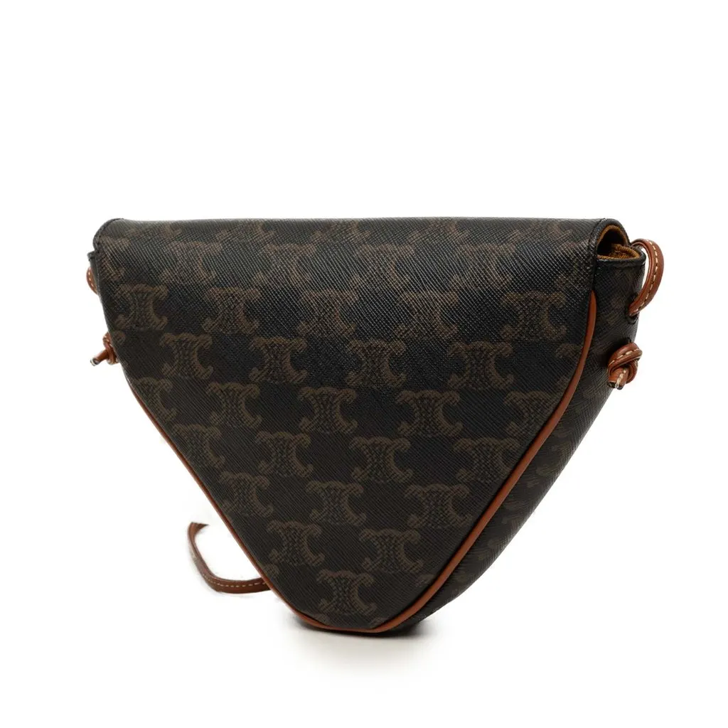 Celine Triomphe Coated Canvas Logo Triangle Crossbody Brown Very good - Back View