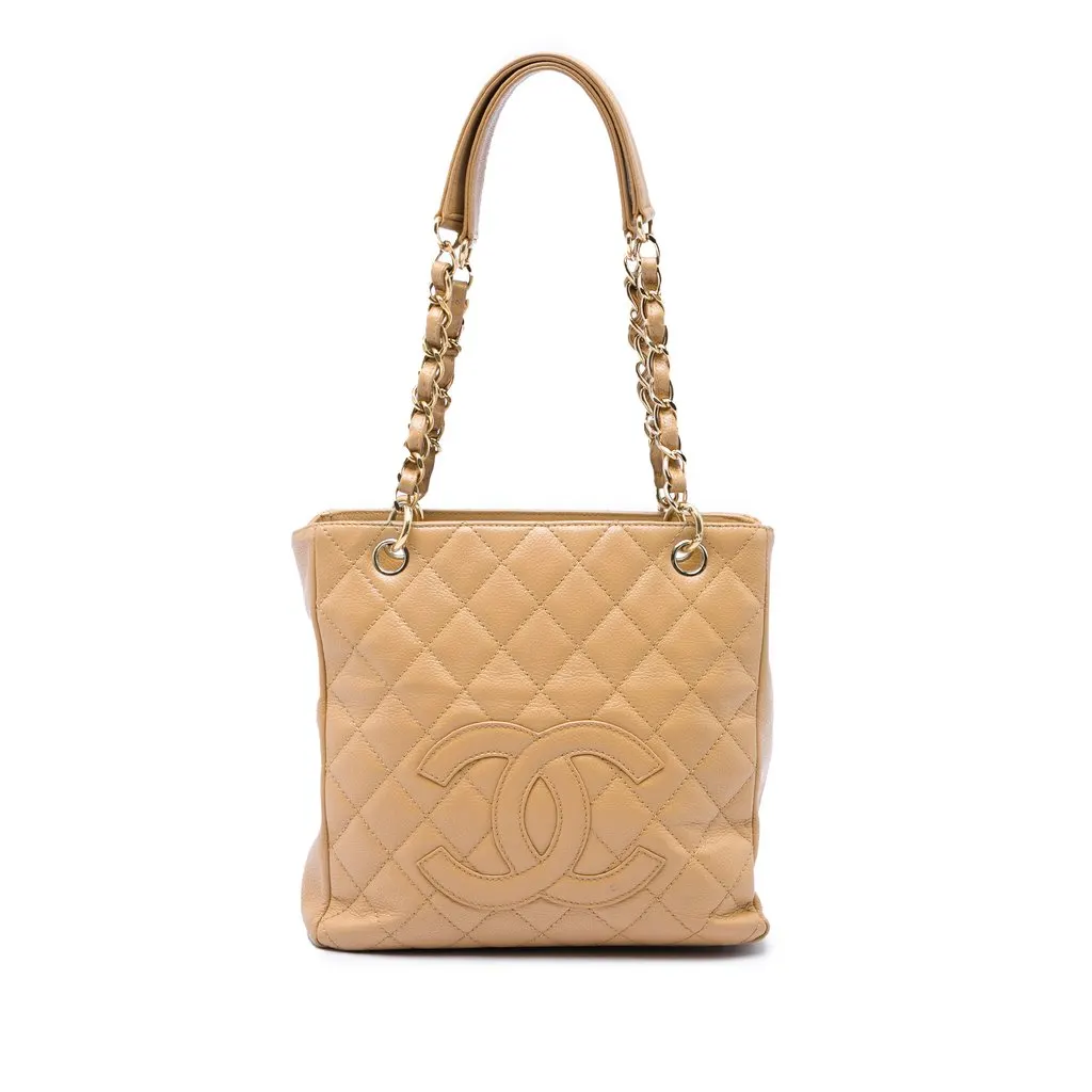 Chanel Caviar Petite Shopping Tote Brown Leather Very good - Front View
