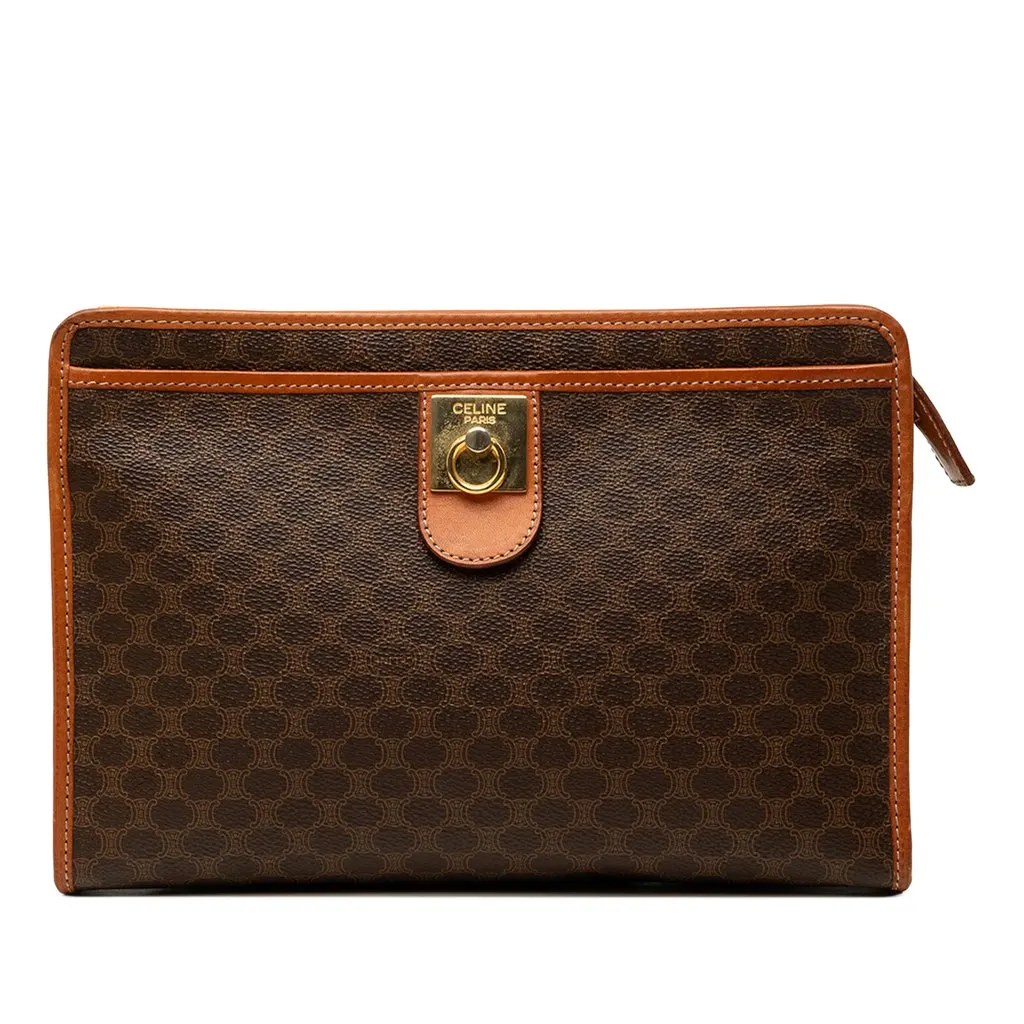 Celine Macadam Coated Canvas Clutch Brown Canvas Very good - Front View