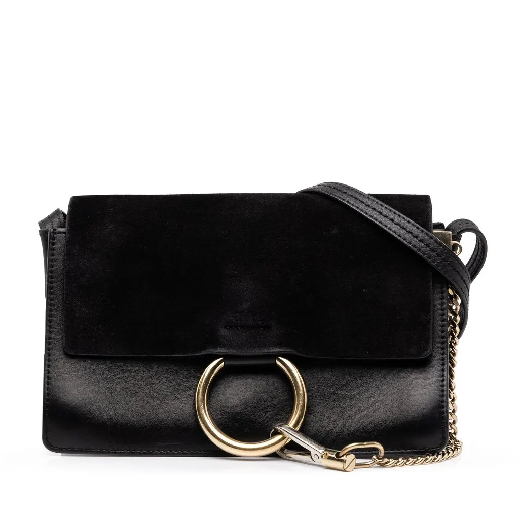 Chloé Small Suede and Calfskin Faye Crossbody Black Leather Good - Front View