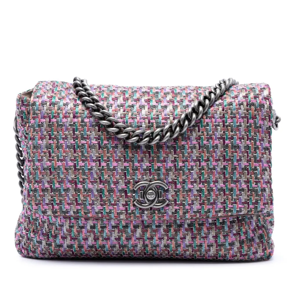 Chanel CC Multicolor Tweed Flap Purple Tweed Very good - Front View