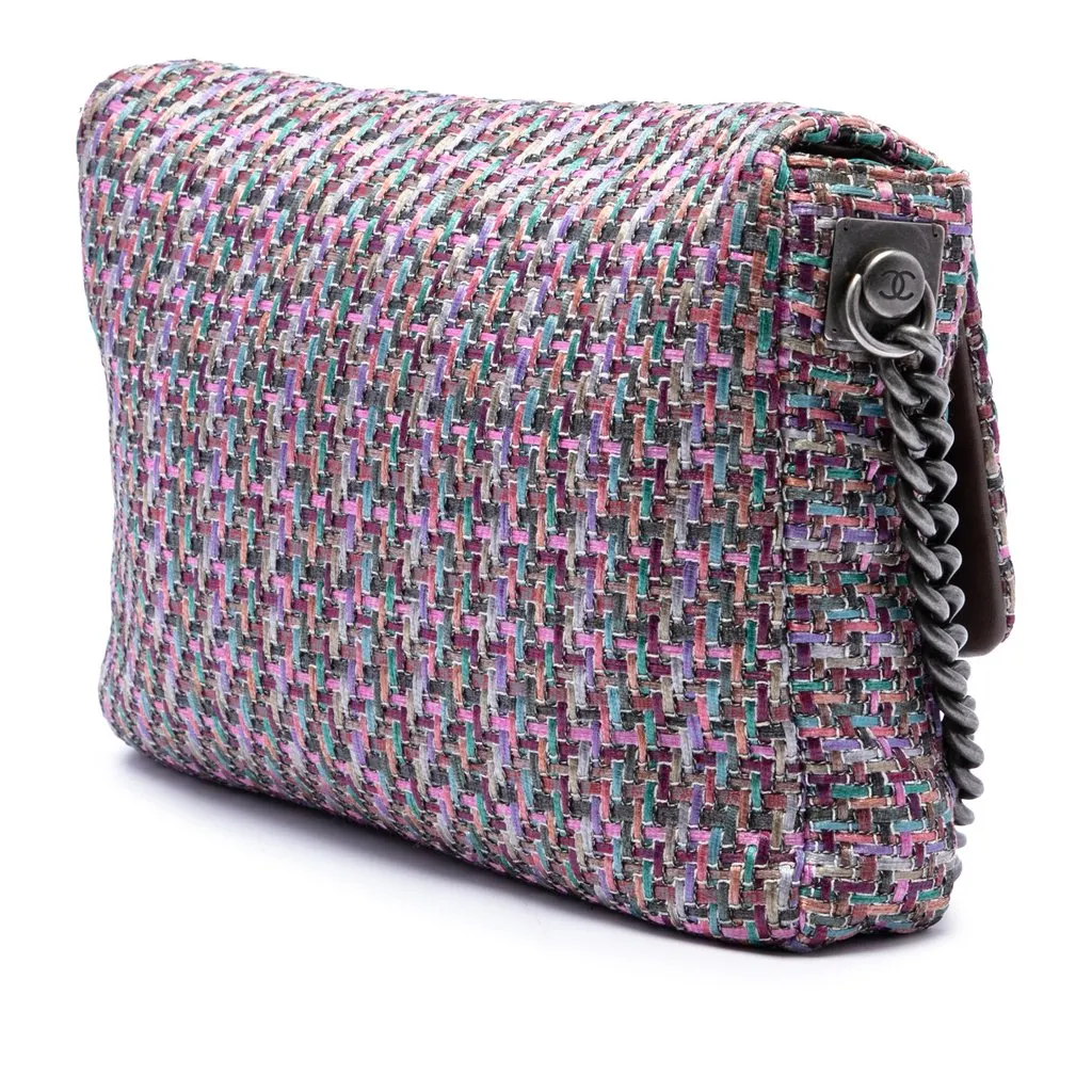 Chanel CC Multicolor Tweed Flap Purple Tweed Very good - Back View