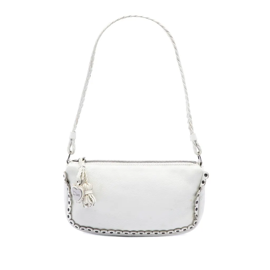 Dior Leather Bohemian Shoulder Bag White Leather Very good - Front View