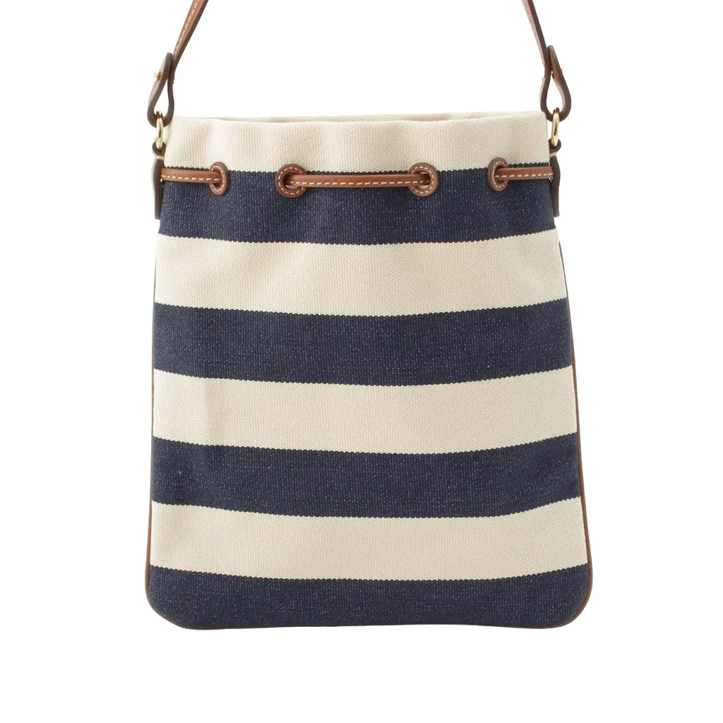 Miu Miu Striped Canvas Logo Drawstring Handbag Blue Very good - Back View