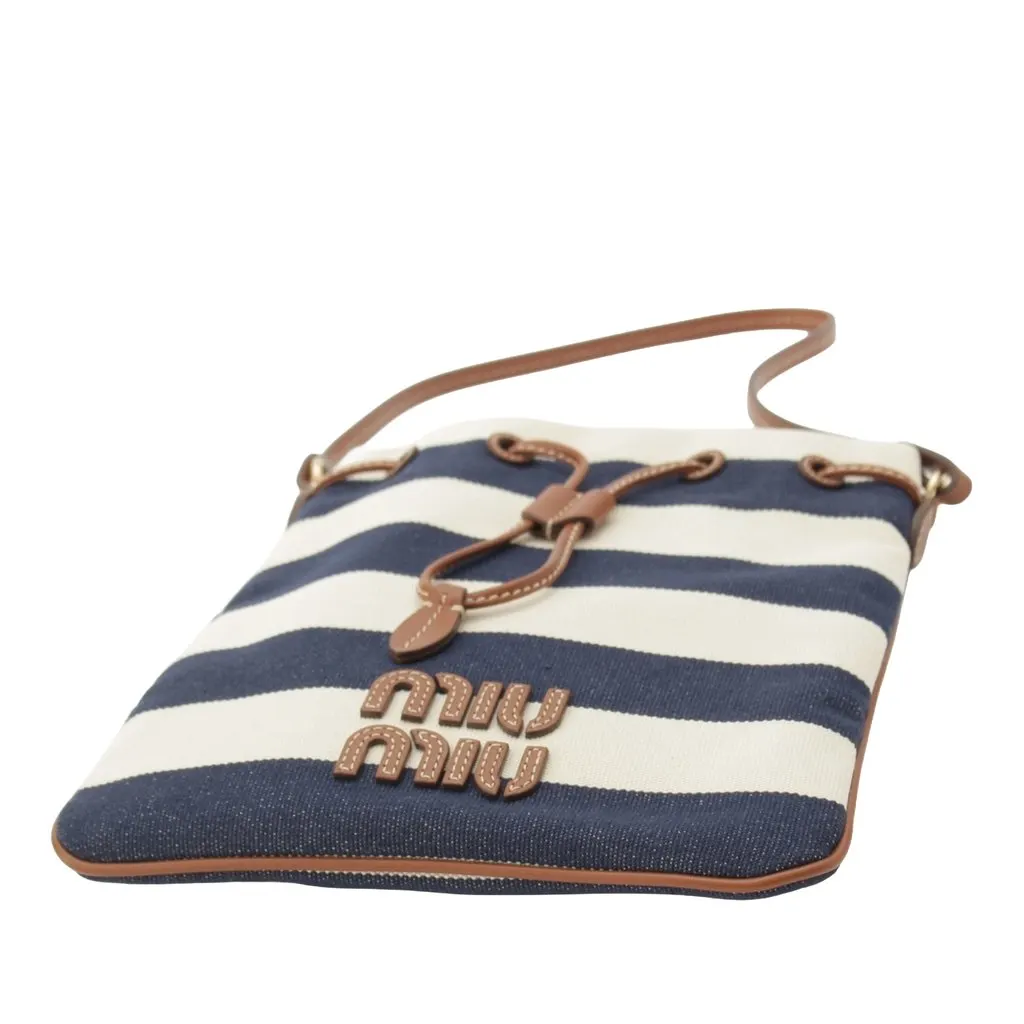 Miu Miu Striped Canvas Logo Drawstring Handbag Blue Very good - Inside View