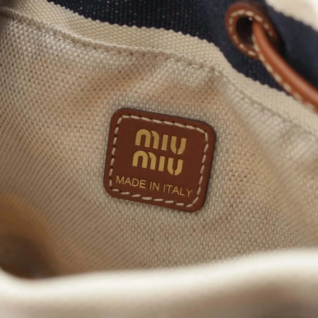 Miu Miu Striped Canvas Logo Drawstring Handbag Blue Very good - Box View
