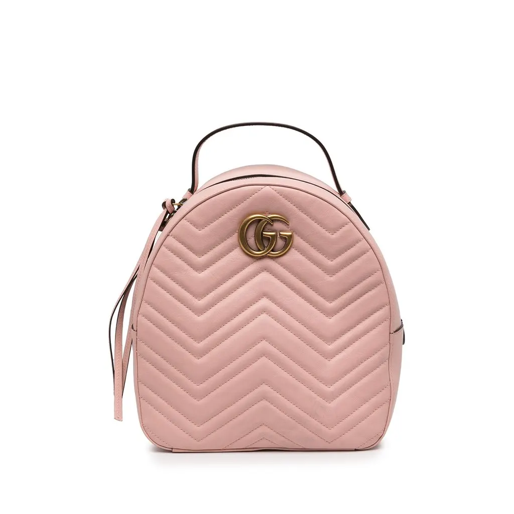 Gucci Small GG Marmont Matelasse Leather Backpack Pink Leather Very good - Front View
