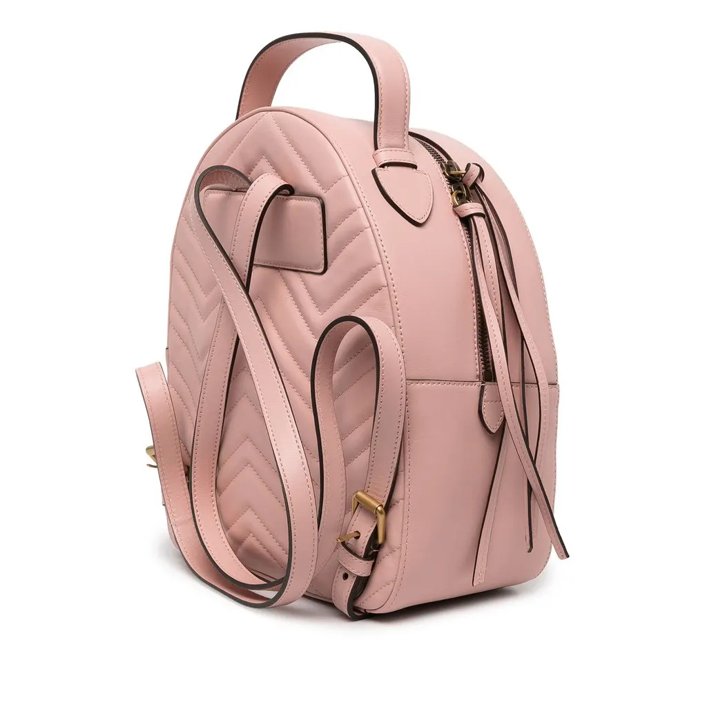 Gucci Small GG Marmont Matelasse Leather Backpack Pink Leather Very good - Back View