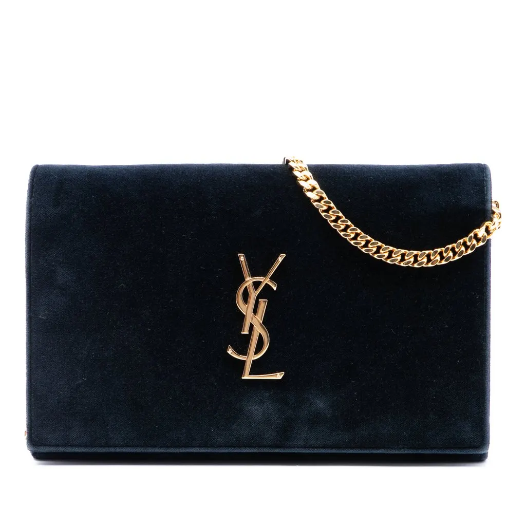 Saint Laurent Suede Monogram Kate Chain Wallet Blue Suede Very good - Front View