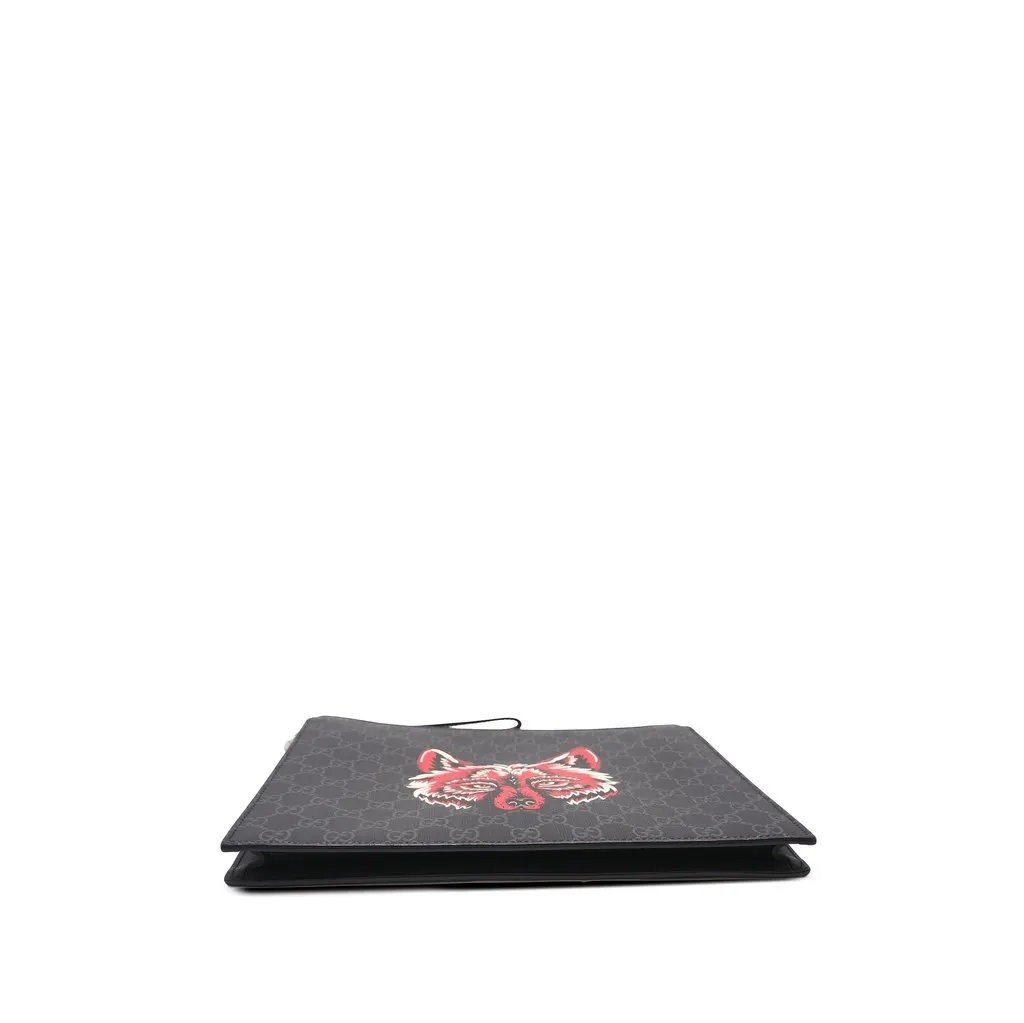 Gucci GG Supreme Wolf Clutch Black Canvas Very good - Back View