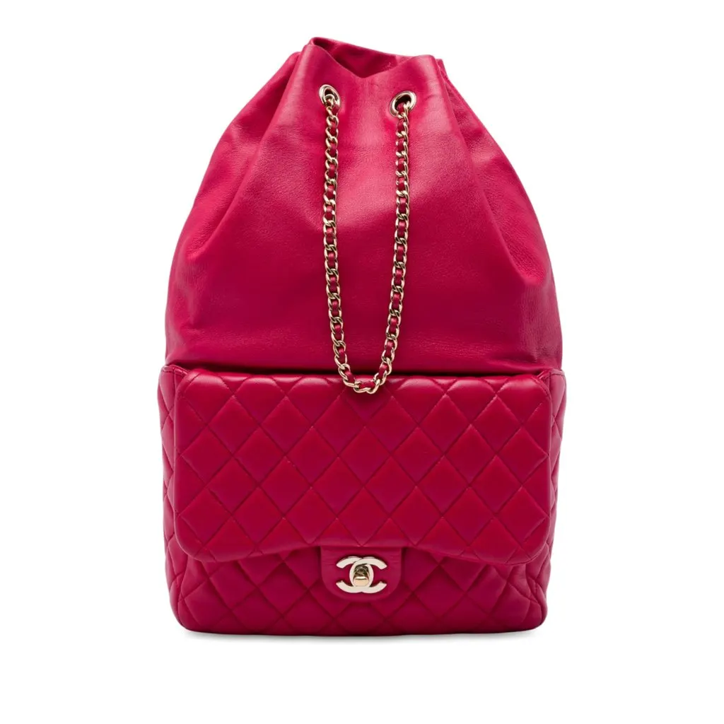 Chanel Large Quilted Lambskin In Seoul Backpack Red Leather Very good - Front View